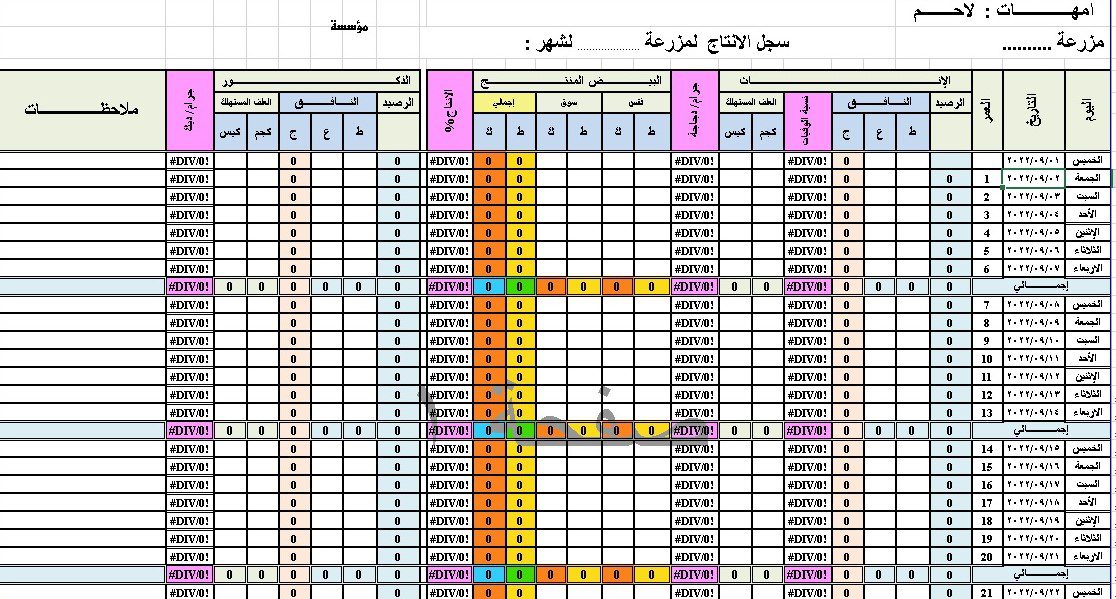 عمل تصميمات اكسل للحسابات الفنية لمشاريع الدواجن من الانتاج والتربية وكمية العلف واستهلاك الاطباق والكراتين وغيرة